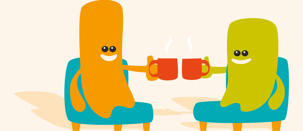 cartoon character sharing a cup of tea